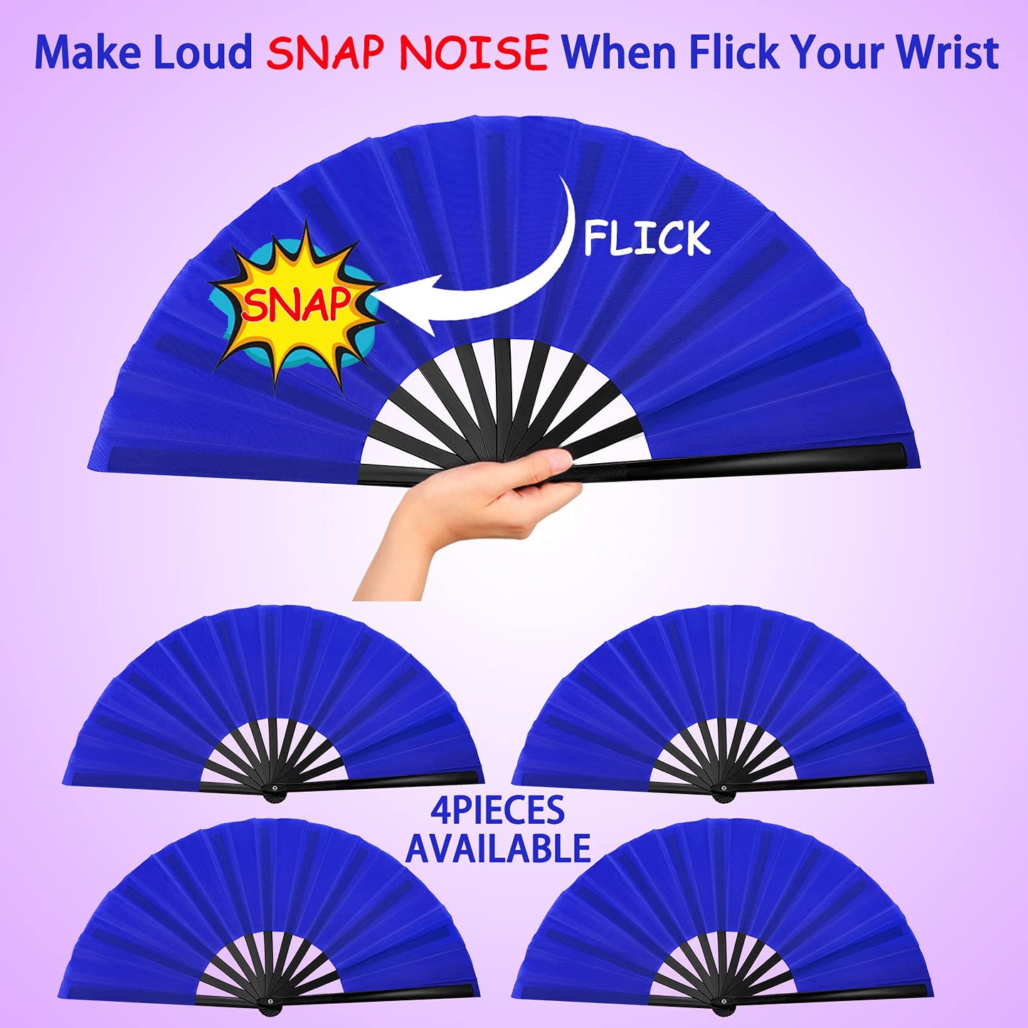 Blulu 4 Pcs Large Folding Fans for Line Dancing Big Silk Hand Clapping Popping Fans Bulk for Dancing Boots on The Ground Festival Party Decoration(Classic Style,Blue, Rose Red, Green, Red,13 Inch)