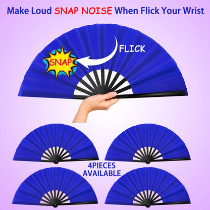 Blulu 4 Pcs Large Folding Fans for Line Dancing Big Silk Hand Clapping Popping Fans Bulk for Dancing Boots on The Ground Festival Party Decoration(Classic Style,Blue, Rose Red, Green, Red,13 Inch)