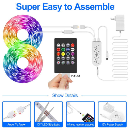 LED Strip Lights 100ft, Bluetooth and APP Control, Multicolor RGB Light Strips, Music Sync Color Changing for Bedroom Indoor