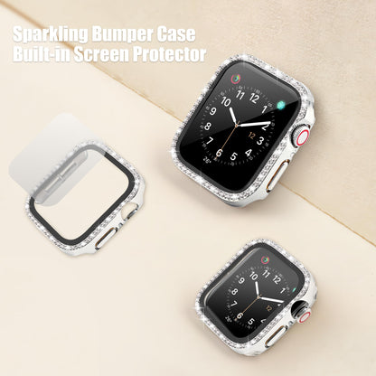 Slim Stainless Steel Band Compatible with Apple Watch 38mm 40mm 41mm 42mm 44mm 45mm, Bands with Bling Case Screen Protector for iWatch Series 9/8/7/6/5/4/3/2/1/SE