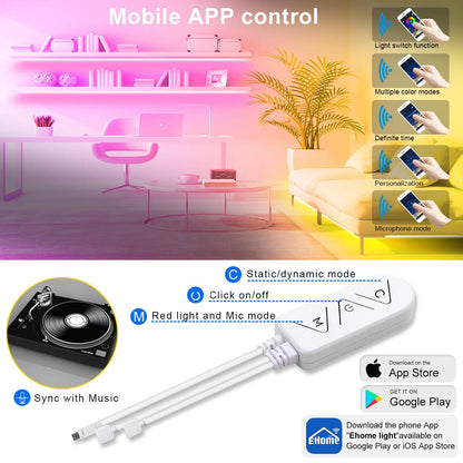 LED Strip Lights 100ft, Bluetooth and APP Control, Multicolor RGB Light Strips, Music Sync Color Changing for Bedroom Indoor