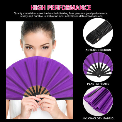 Blulu 4 Pcs Large Folding Fans for Line Dancing Big Silk Hand Clapping Popping Fans Bulk for Dancing Boots on The Ground Festival Party Decoration(Classic Style,Blue, Rose Red, Green, Red,13 Inch)