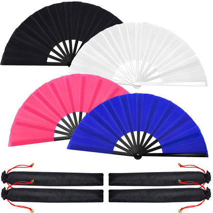 Blulu 4 Pcs Large Folding Fans for Line Dancing Big Silk Hand Clapping Popping Fans Bulk for Dancing Boots on The Ground Festival Party Decoration(Classic Style,Blue, Rose Red, Green, Red,13 Inch)