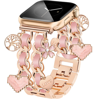 Silver Watch Bands for Women Compatible with Apple Watch Band 38mm 40mm 41mm 42mm (S10) Adjustable Unique Charms Metal Strap Cowboy Chain Bracelet for iWatch Series 10/9/8/7/6/5/4/3/2/1/SE