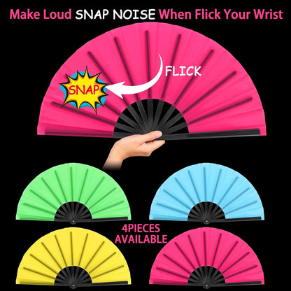 Blulu 4 Pcs Large Folding Fans for Line Dancing Big Silk Hand Clapping Popping Fans Bulk for Dancing Boots on The Ground Festival Party Decoration(Classic Style,Blue, Rose Red, Green, Red,13 Inch)