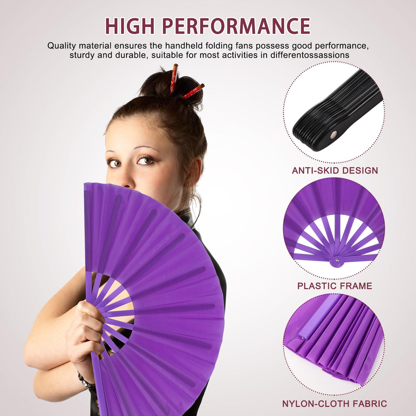 Blulu 4 Pcs Large Folding Fans for Line Dancing Big Silk Hand Clapping Popping Fans Bulk for Dancing Boots on The Ground Festival Party Decoration(Classic Style,Blue, Rose Red, Green, Red,13 Inch)