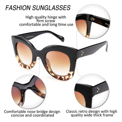 Retro Oversized Square Horn Sunglasses Semi Cat Eye Butterfly Glass Big Thick Bold Frame
