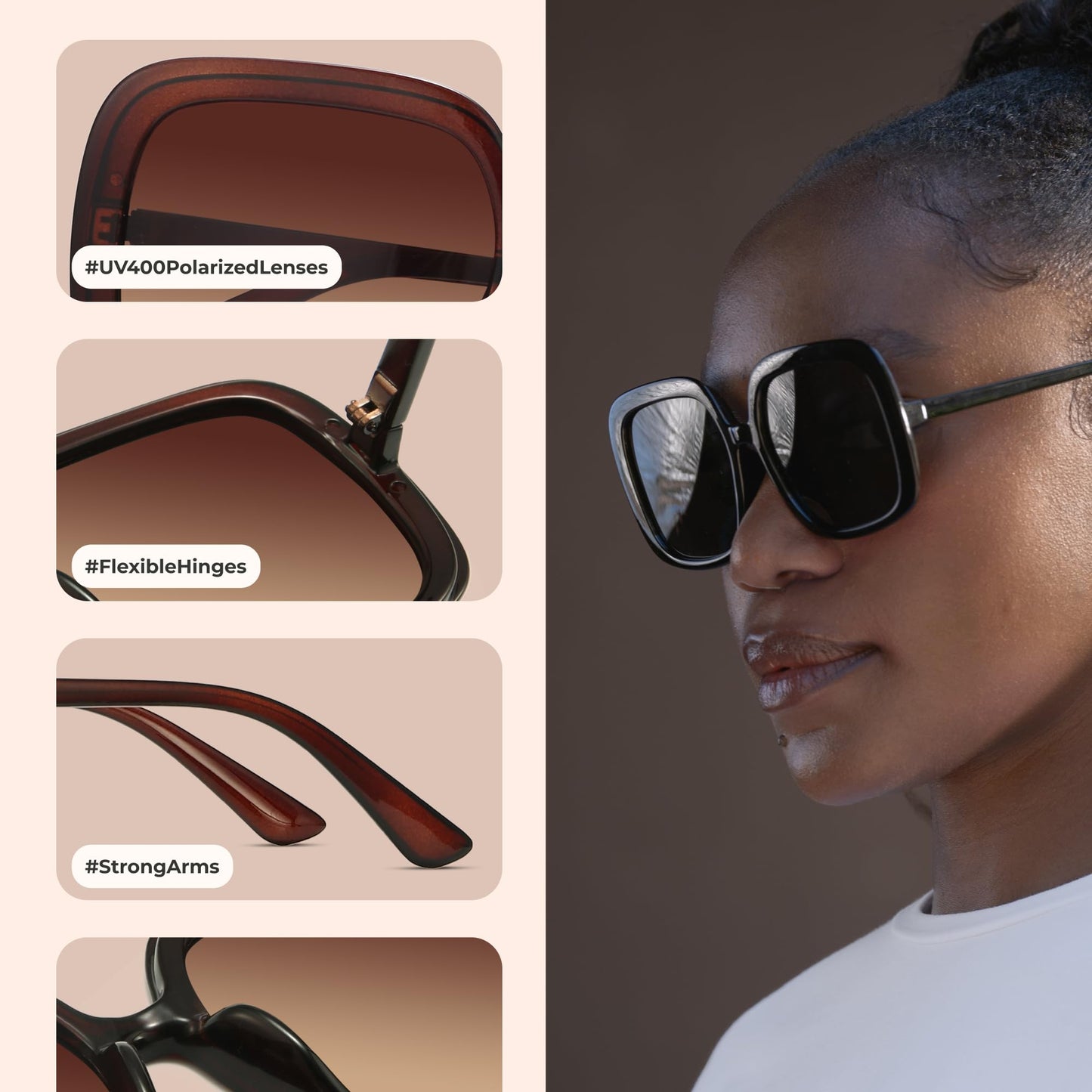 Oversized Polarized Sunglasses Women, Trendy Retro Sun Glasses