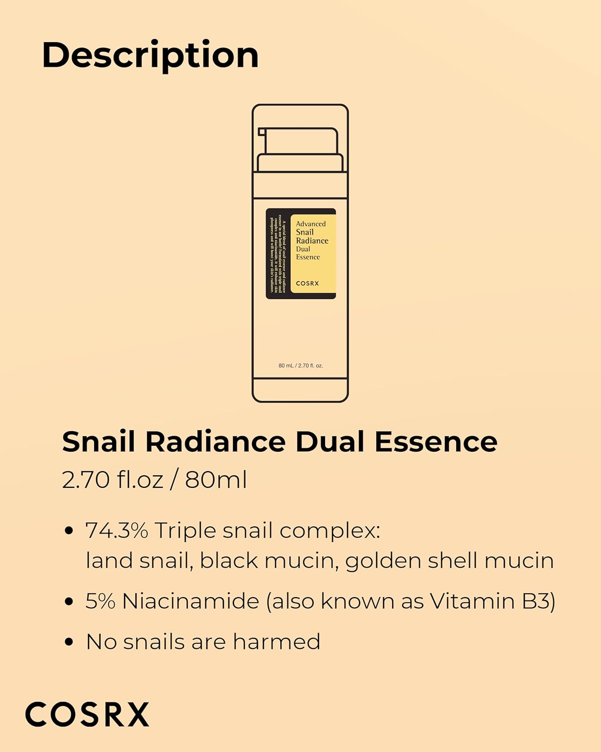 COSRX Niacinamide 5% + Snail Mucin 74% Dual Essence, Anti Aging Face Serum for Dull Skin, Mothers day gifts for mom, Sensitive Skin, Not Tested on Animals, Korean Skin Care, 2.70 fl.oz / 80ml