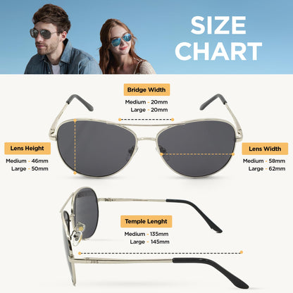 Premium Military Style Classic Aviator Sunglasses, Polarized, 100% UV protection for Men Women