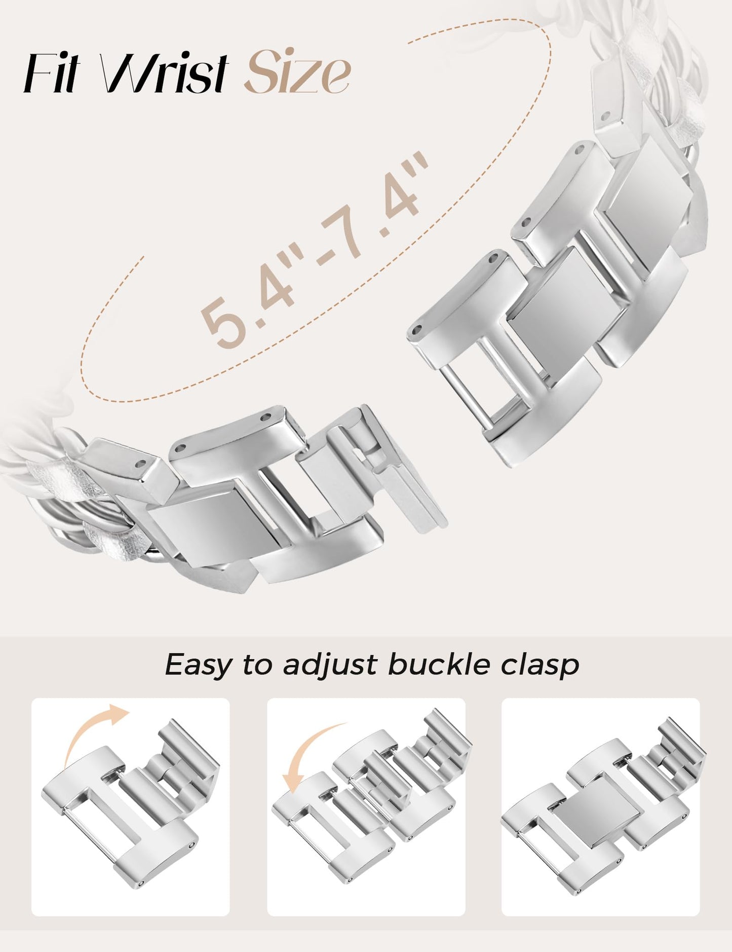 Silver Watch Bands for Women Compatible with Apple Watch Band 38mm 40mm 41mm 42mm (S10) Adjustable Unique Charms Metal Strap Cowboy Chain Bracelet for iWatch Series 10/9/8/7/6/5/4/3/2/1/SE