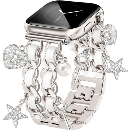 Silver Watch Bands for Women Compatible with Apple Watch Band 38mm 40mm 41mm 42mm (S10) Adjustable Unique Charms Metal Strap Cowboy Chain Bracelet for iWatch Series 10/9/8/7/6/5/4/3/2/1/SE