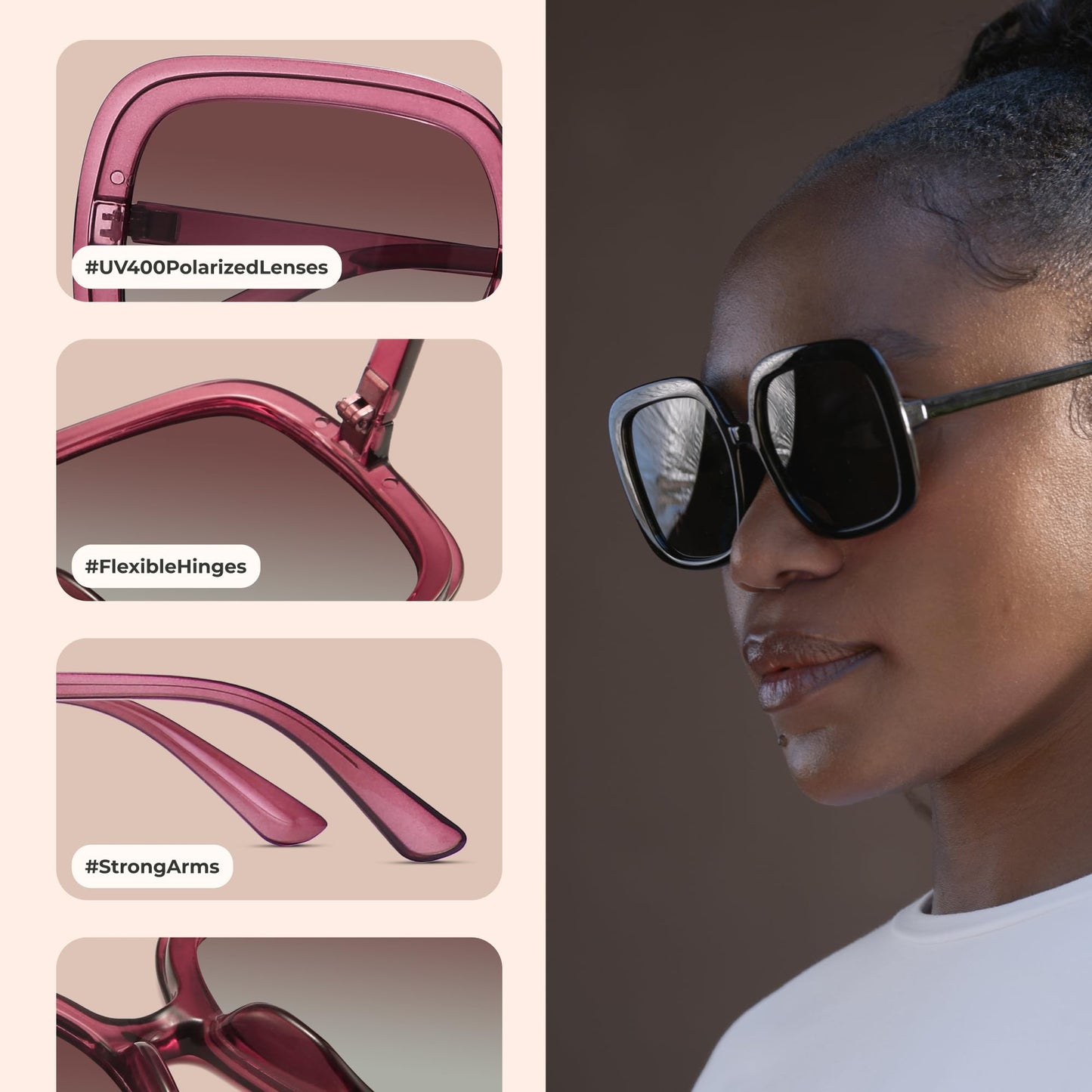 Oversized Polarized Sunglasses Women, Trendy Retro Sun Glasses