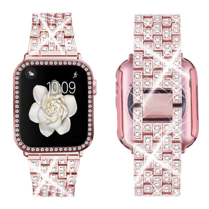 Supoix Compatible with Apple Watch Band 38mm 40mm 41mm 42mm 44mm 45mm 46mm 49mm+ Case, Women Jewelry Bling Diamond Rhinestone Replacement Metal Bands & 2 Pack PC Protector Case for iWatch Ultra 2/ Ultra Series 10/9/8/7/6/5/4/3/2/1/SE