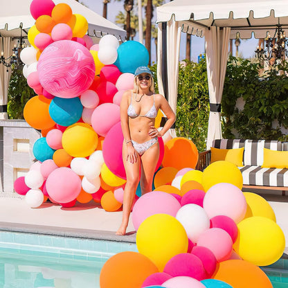 Tropical Balloon Arch Kit 12inch Hot Pink Orange Yellow Green Teal Latex Confetti Balloons for Luau Tropical Hawaii Flamingo Coachella Party Theme