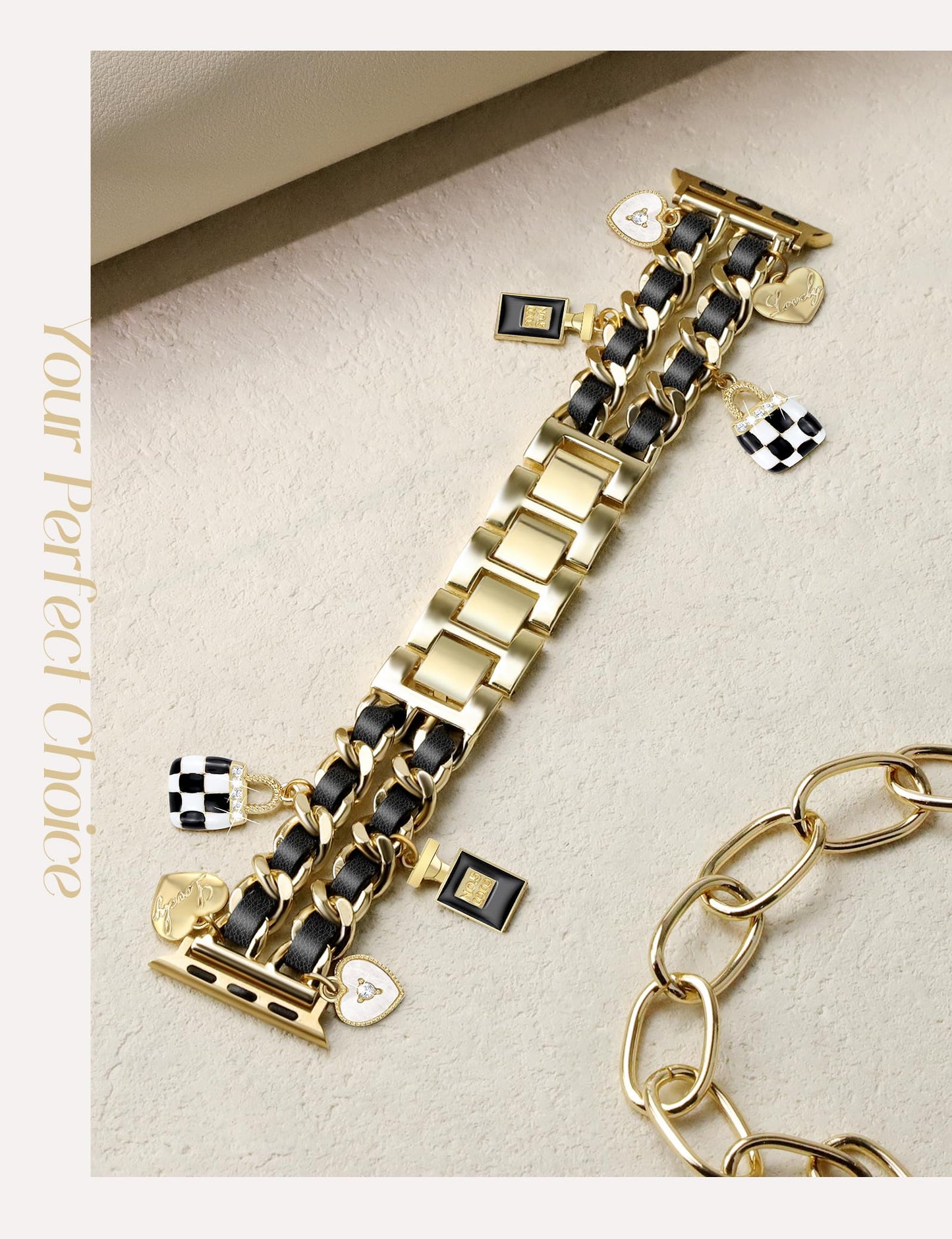 Silver Watch Bands for Women Compatible with Apple Watch Band 38mm 40mm 41mm 42mm (S10) Adjustable Unique Charms Metal Strap Cowboy Chain Bracelet for iWatch Series 10/9/8/7/6/5/4/3/2/1/SE