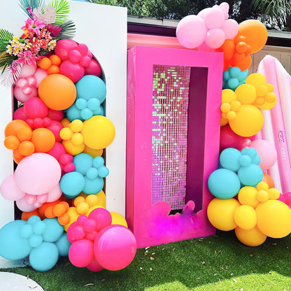 Tropical Balloon Arch Kit 12inch Hot Pink Orange Yellow Green Teal Latex Confetti Balloons for Luau Tropical Hawaii Flamingo Coachella Party Theme
