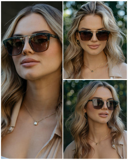 WearMe Pro WMP Eyewear - Women's Oversized Polarized Sunglasses: Square Vintage Style with Metal Double-Bar Bridge
