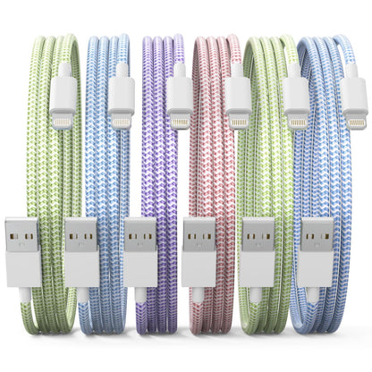 [Apple MFi Certified] 6Pack 3/3/6/6/6/10 FT iPhone Charger Nylon Braided Fast Charging Lightning Cable Compatible iPhone 14 Pro/13 mini/13/12/11 Pro MAX/XR/XS/8/7/Plus/6S/SE/iPad