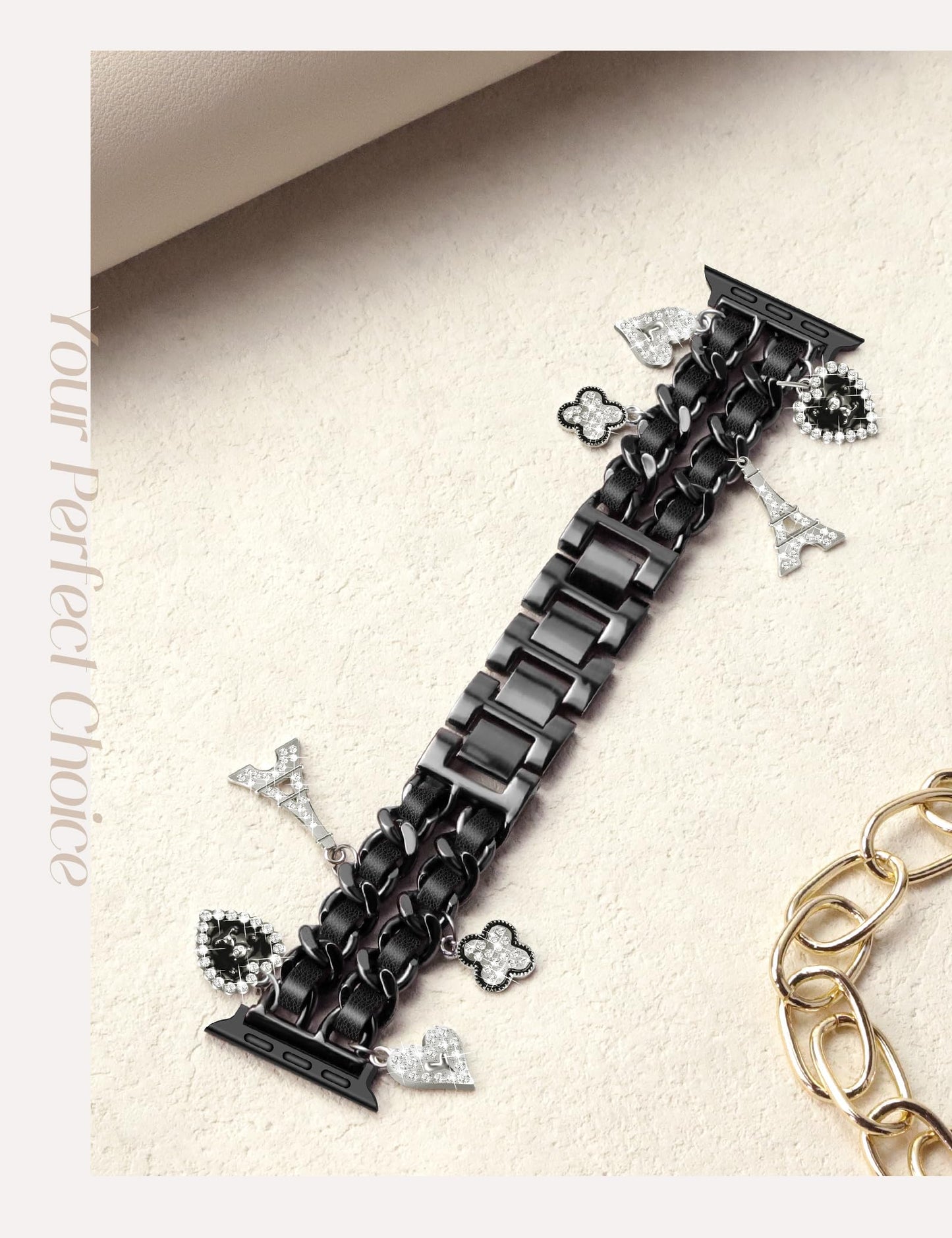 Silver Watch Bands for Women Compatible with Apple Watch Band 38mm 40mm 41mm 42mm (S10) Adjustable Unique Charms Metal Strap Cowboy Chain Bracelet for iWatch Series 10/9/8/7/6/5/4/3/2/1/SE