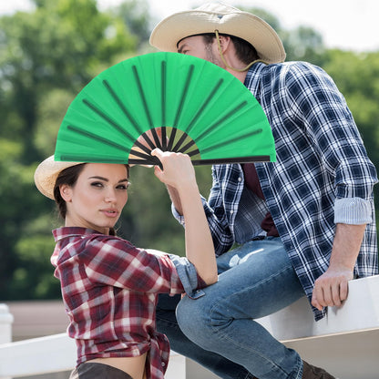 Blulu 4 Pcs Large Folding Fans for Line Dancing Big Silk Hand Clapping Popping Fans Bulk for Dancing Boots on The Ground Festival Party Decoration(Classic Style,Blue, Rose Red, Green, Red,13 Inch)