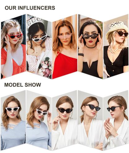 Retro Vintage Narrow Cat Eye Sunglasses for Women Clout Goggles Plastic Frame