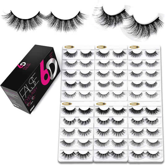 False Eyelashes Natural look Cat Eye Lashes Wispy Strips,6D Volume Mink lashes 30 Pairs 10 Mixed Styles Fake Eyelashes Pack, Wispy Eyelash Soft Reusable Dramatic Fluffy Beauty Lash