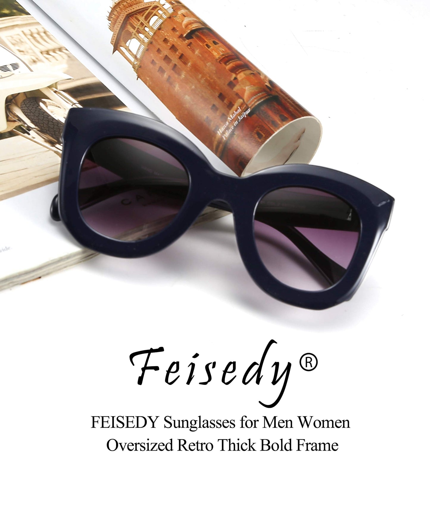 Retro Oversized Square Horn Sunglasses Semi Cat Eye Butterfly Glass Big Thick Bold Frame
