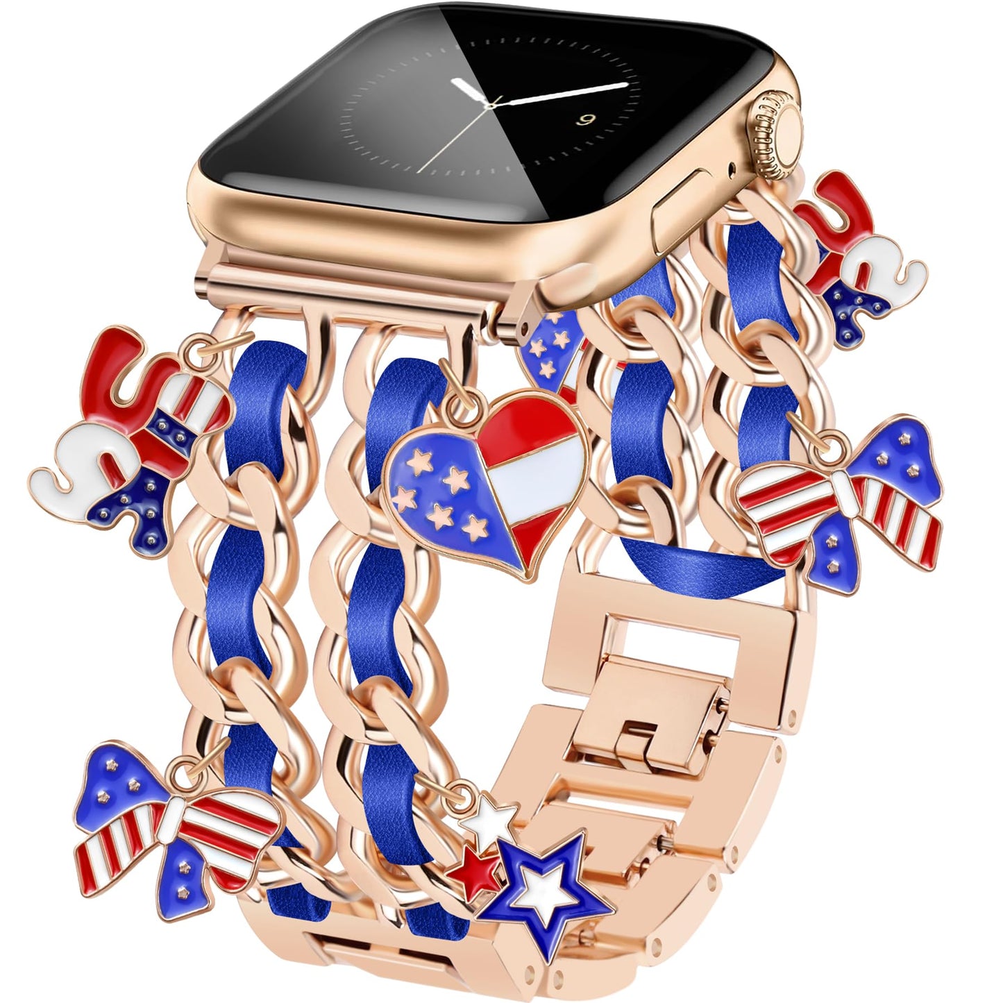 Silver Watch Bands for Women Compatible with Apple Watch Band 38mm 40mm 41mm 42mm (S10) Adjustable Unique Charms Metal Strap Cowboy Chain Bracelet for iWatch Series 10/9/8/7/6/5/4/3/2/1/SE