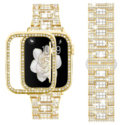Supoix Compatible with Apple Watch Band 38mm 40mm 41mm 42mm 44mm 45mm 46mm 49mm+ Case, Women Jewelry Bling Diamond Rhinestone Replacement Metal Bands & 2 Pack PC Protector Case for iWatch Ultra 2/ Ultra Series 10/9/8/7/6/5/4/3/2/1/SE
