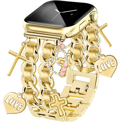 Silver Watch Bands for Women Compatible with Apple Watch Band 38mm 40mm 41mm 42mm (S10) Adjustable Unique Charms Metal Strap Cowboy Chain Bracelet for iWatch Series 10/9/8/7/6/5/4/3/2/1/SE