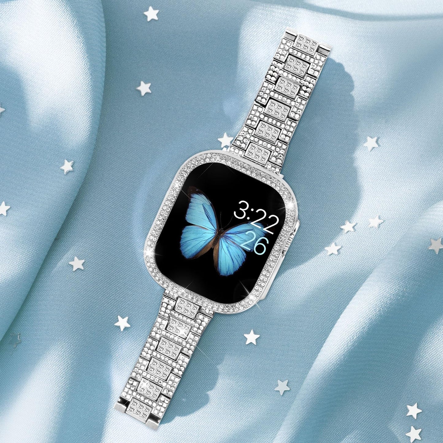 Supoix Compatible with Apple Watch Band 38mm 40mm 41mm 42mm 44mm 45mm 46mm 49mm+ Case, Women Jewelry Bling Diamond Rhinestone Replacement Metal Bands & 2 Pack PC Protector Case for iWatch Ultra 2/ Ultra Series 10/9/8/7/6/5/4/3/2/1/SE