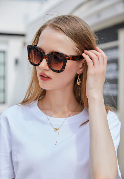 Retro Oversized Square Horn Sunglasses Semi Cat Eye Butterfly Glass Big Thick Bold Frame