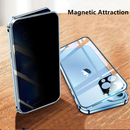 Anti Peeping Case for iPhone 13 Pro Max, 360 Degree Protection Cover, Privacy Tempered Glass Anti-Spy Case Cover, Magnetic Adsorption Bumper Metal Frame Case for 13 Pro Max (Silver)