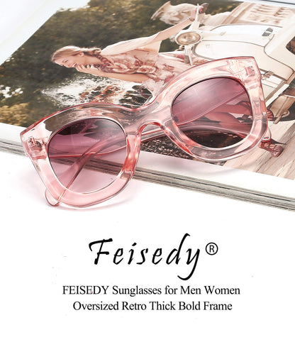 Retro Oversized Square Horn Sunglasses Semi Cat Eye Butterfly Glass Big Thick Bold Frame